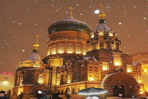 Paisaje de nieve de la Catedral de Santa Sofía de Harbin