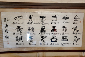 exposición de caracteres del Museo Cultural de Dongba