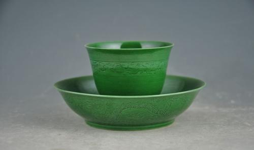 Green Glazed Porcelain Teacups with Saucers，Shanxi Museum